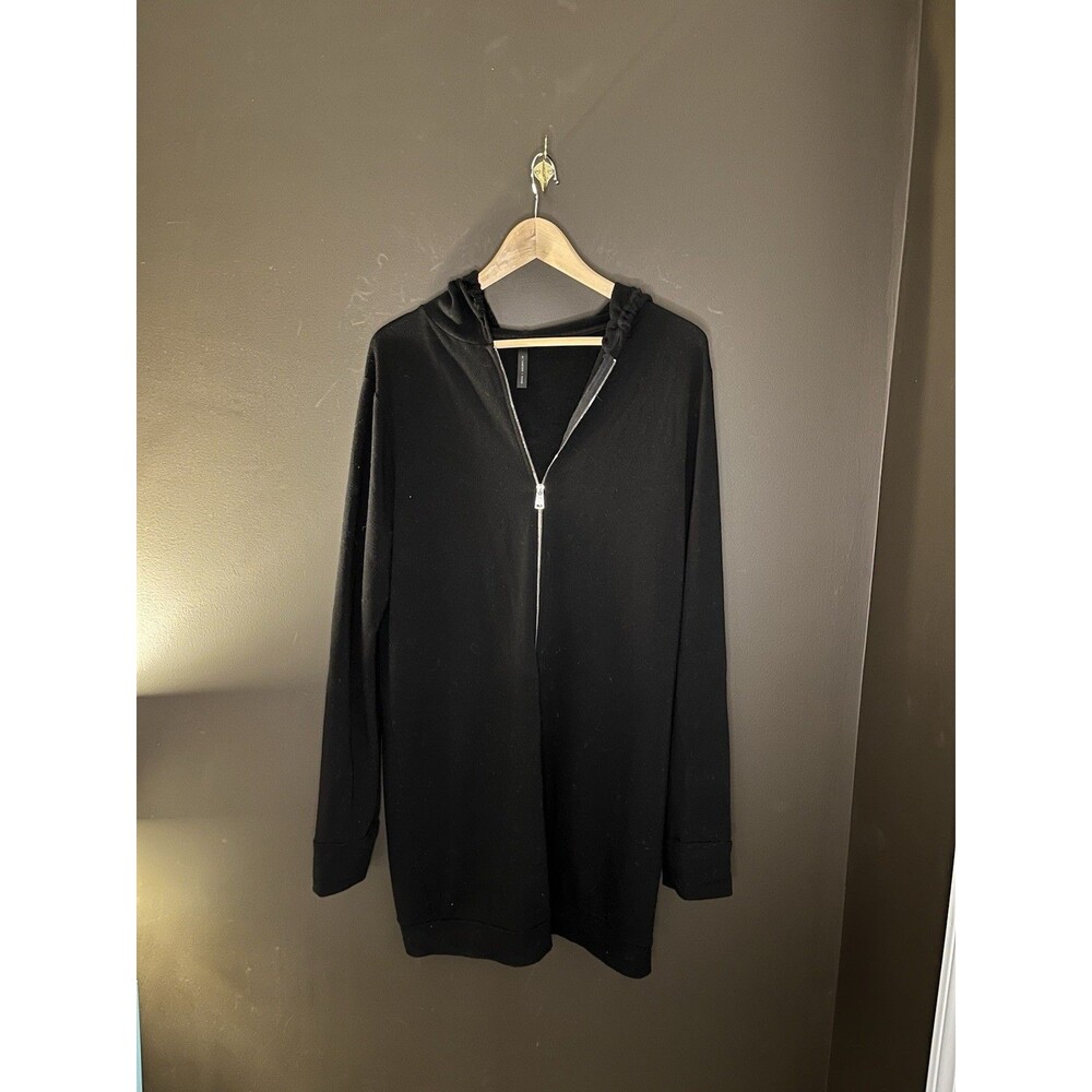 Alexander + David Women L Black Longline Zip Hoodie Jacket Made USA 8905